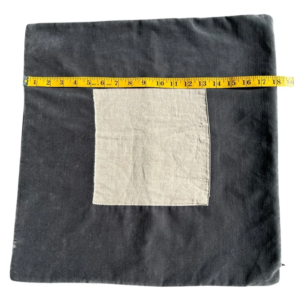 POTTERY BARN Blue-Gray Velvet & Linen Pillow Cover w/Monogrammable Square Patch
